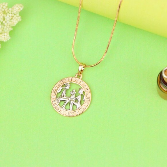 "Rose Gold Gemini Zodiac Pendant with Twin Motif and Symbol Circle, XPPT1447 - Picture 3 of 13